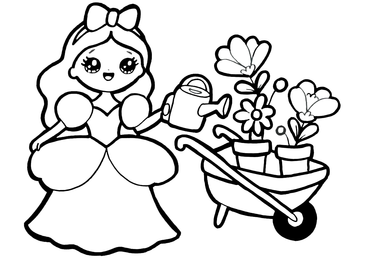 Coloring page Princesses for girls The princess loves plants
