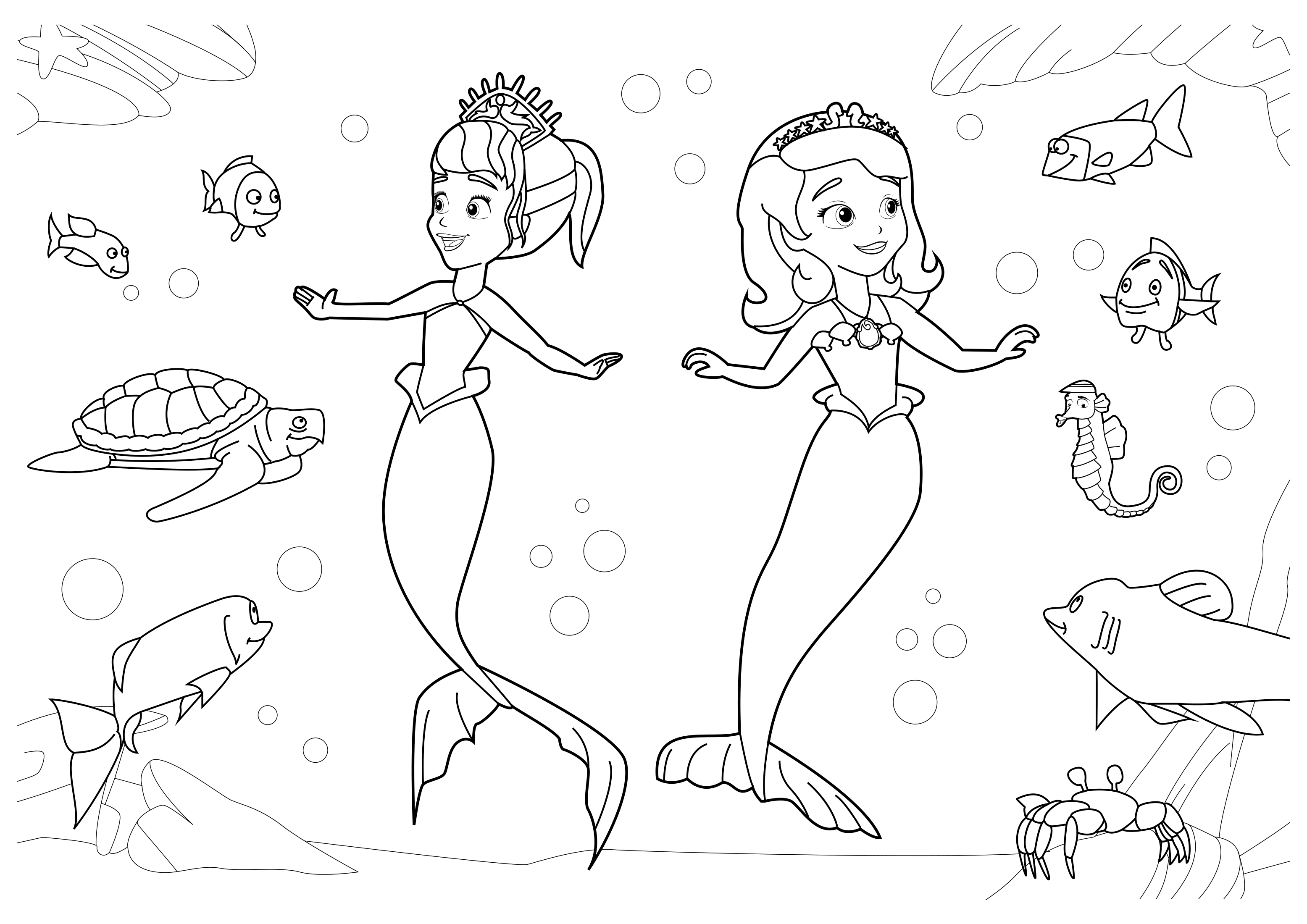 Coloring page Sofia the First The mermaids Sofia and Una