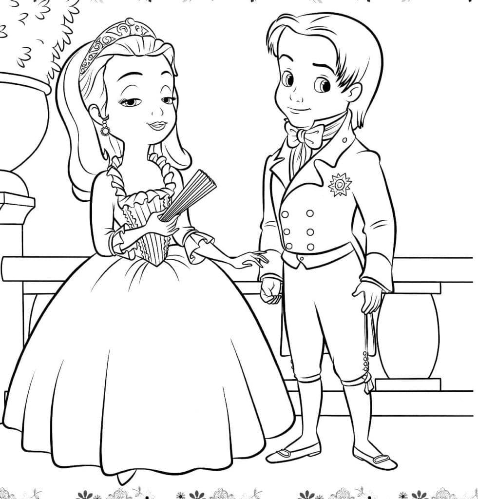 Para Colorir Sofia a Primeira Amber e o príncipe