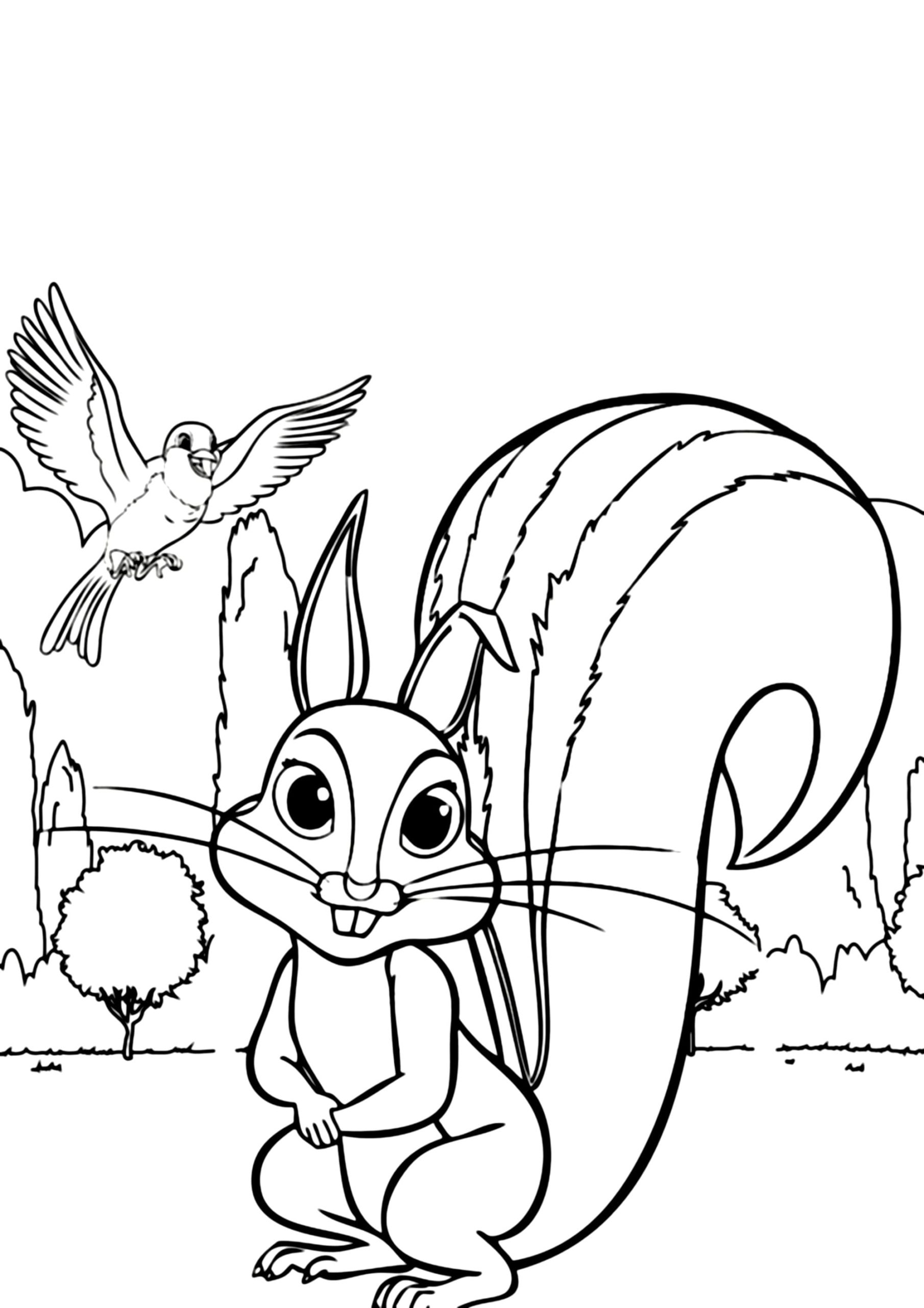 Coloring page Sofia the First Squirrel and bird