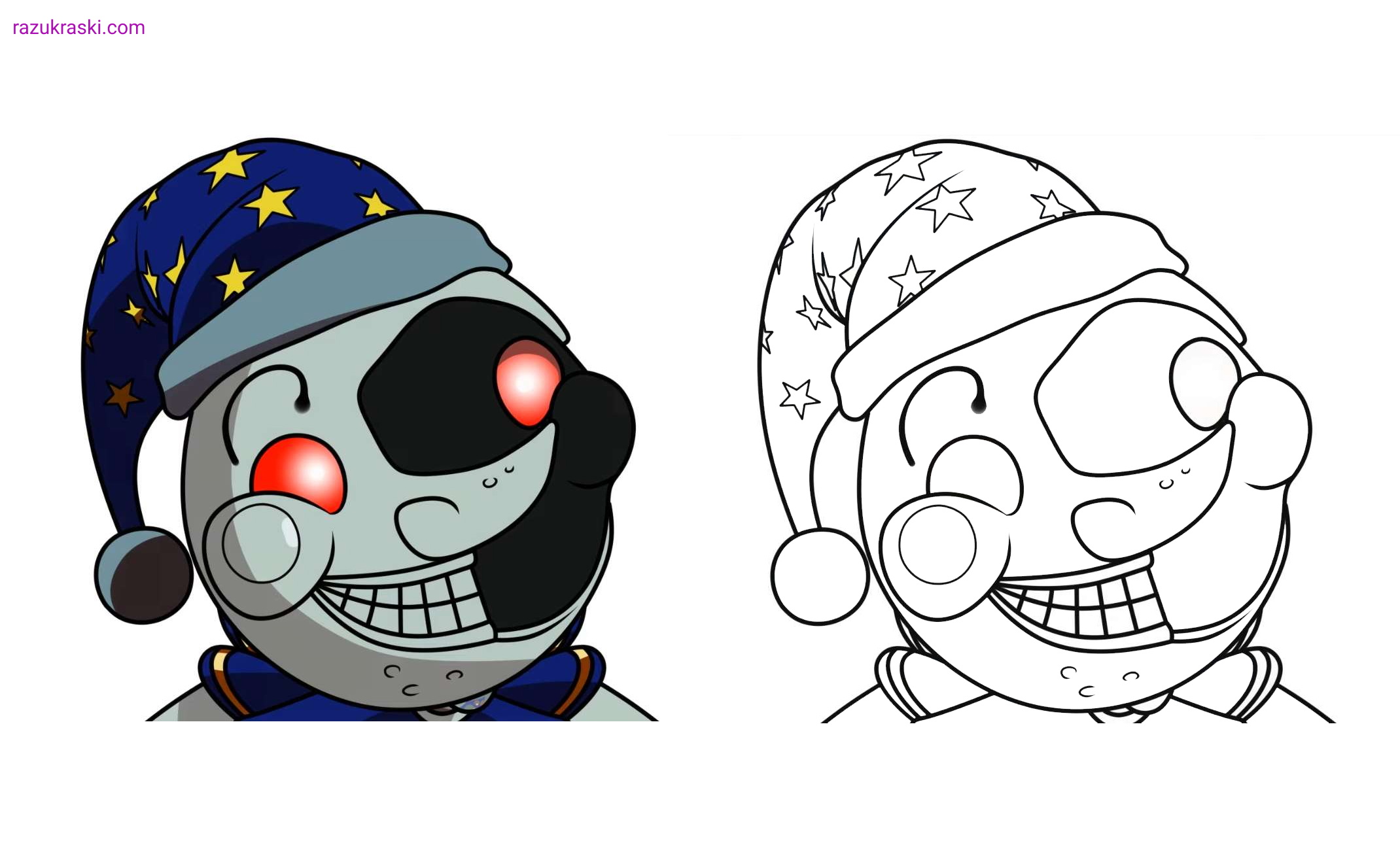 Coloring page FNAF The face of the Moon with a color sample