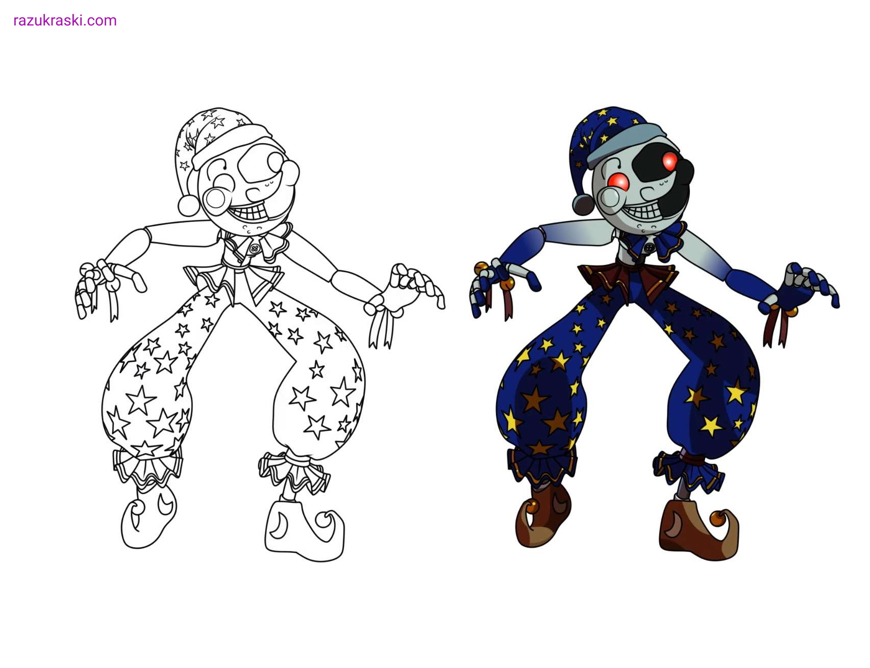 Coloring page FNAF Moondrop with a color sample