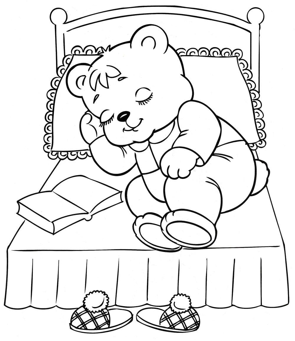 Ausmalbild Teddybären Der Bär schläft süß