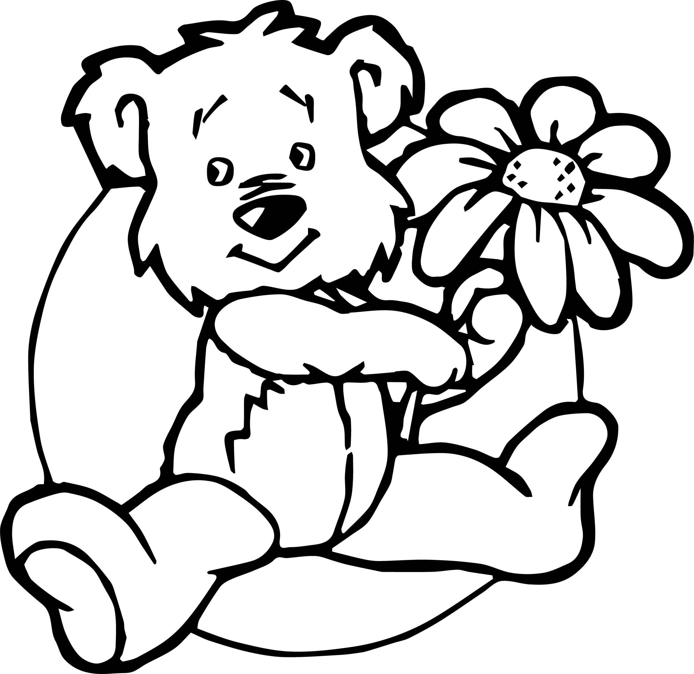 Ausmalbild Teddybären Teddybär mit Blume