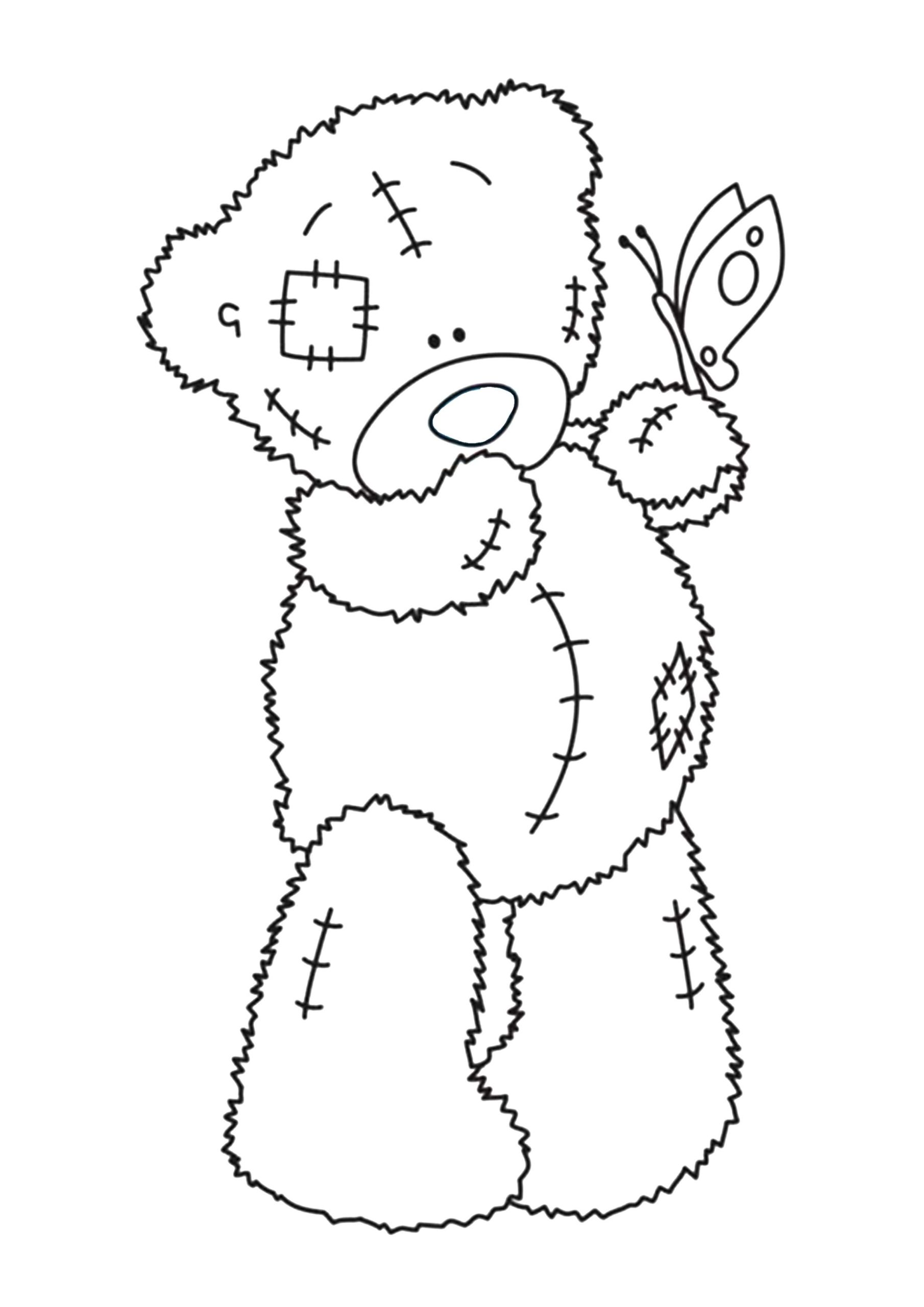 Coloring page Teddy Bears Teddy bear and butterfly