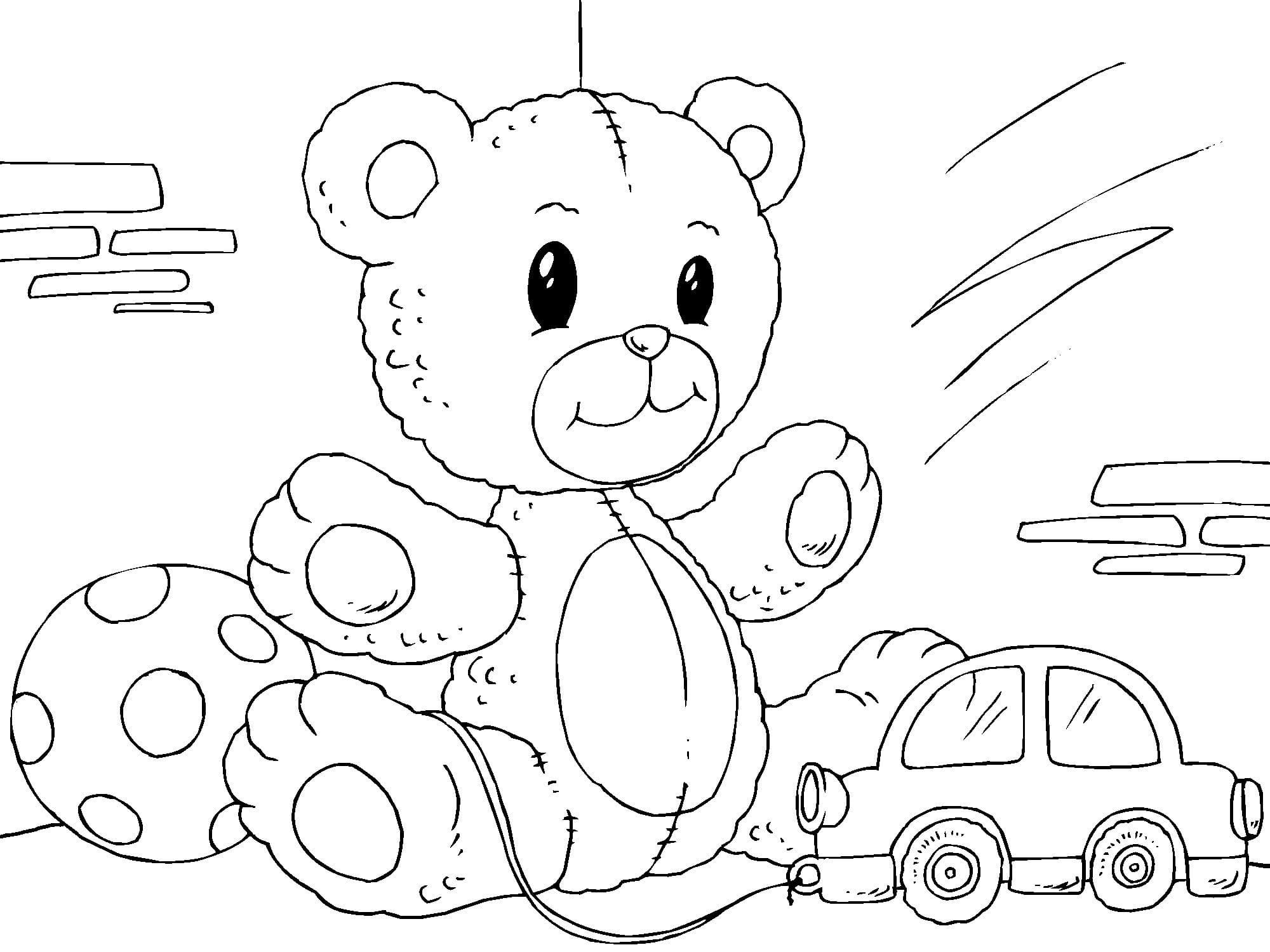Ausmalbild Teddybären Teddybär und Spielzeug
