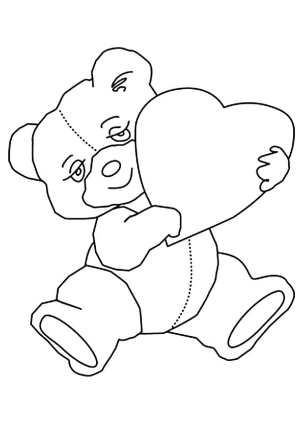 Coloring page Teddy Bears A teddy bear holds a heart