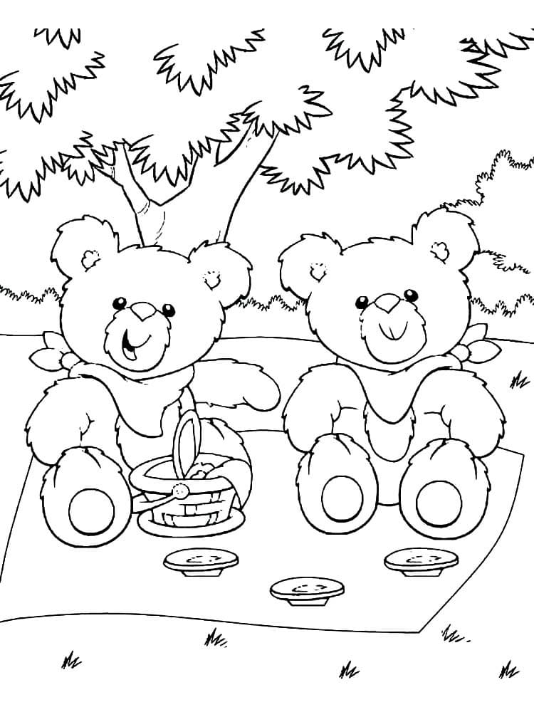 Ausmalbild Teddybären Ein Picknick