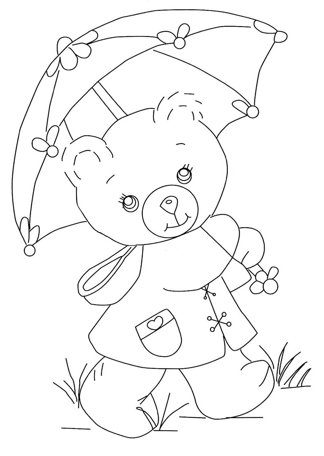 Раскраска Плюшевые Медведи Плюшевый медведь с зонтиком