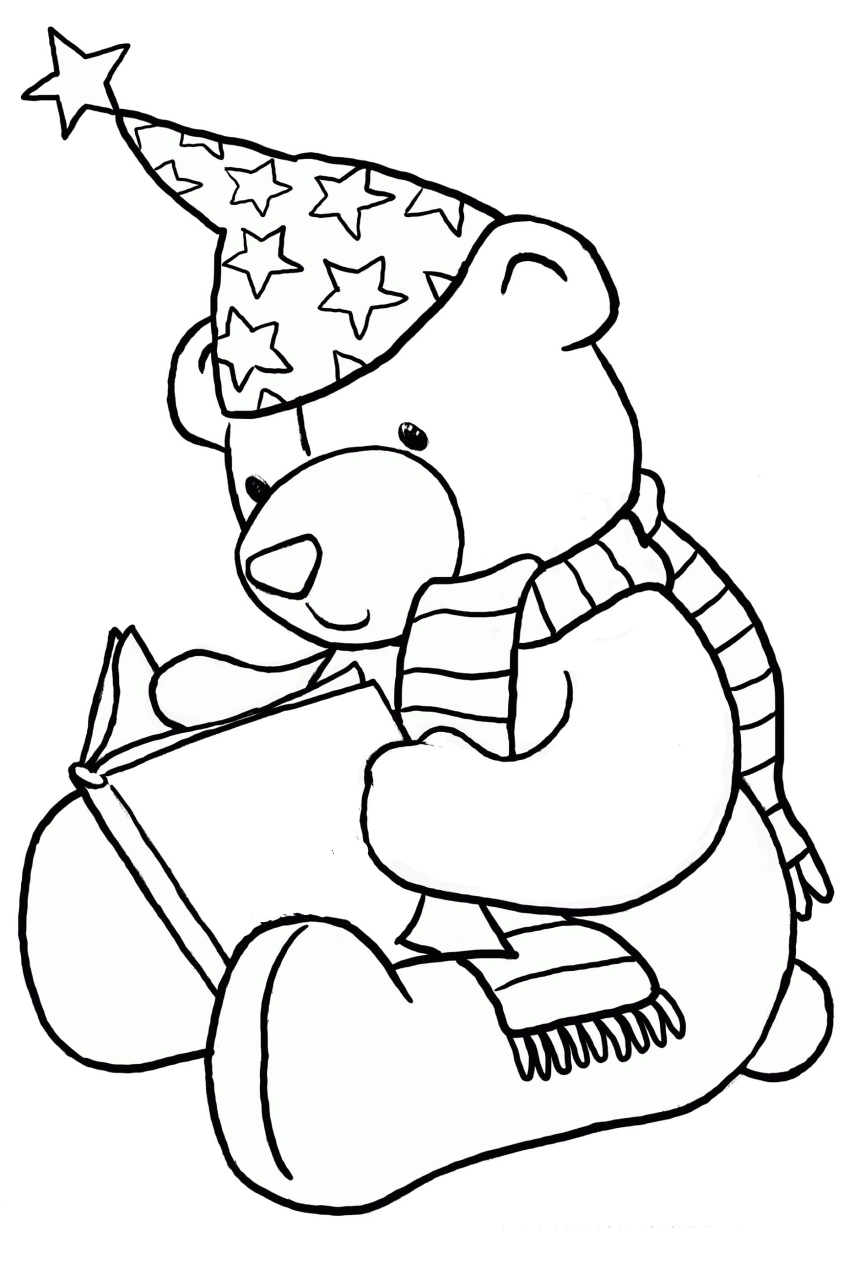 Ausmalbild Teddybären Teddybär liest ein Buch vor dem Schlafengehen