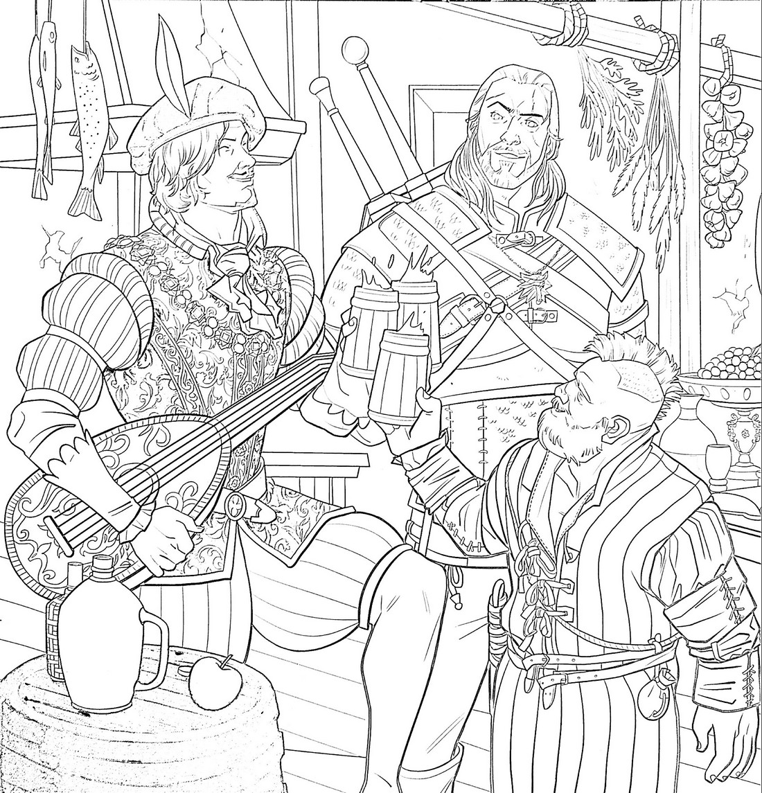 Coloring page Witcher Witcher and his friends