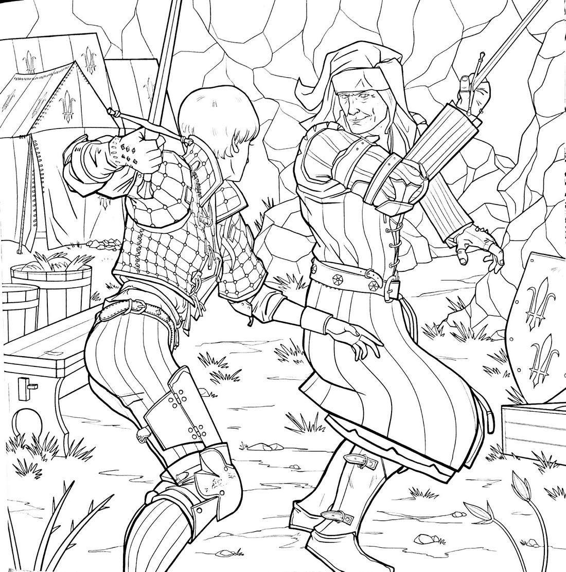 Coloring page Witcher Battle scene