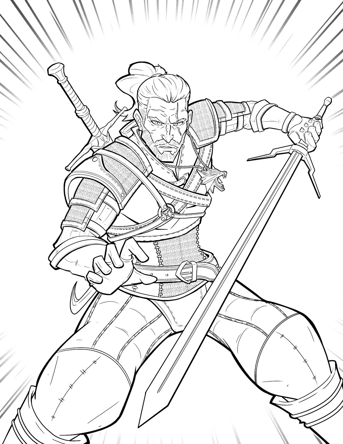 Coloring page Witcher Witcher with the Sword