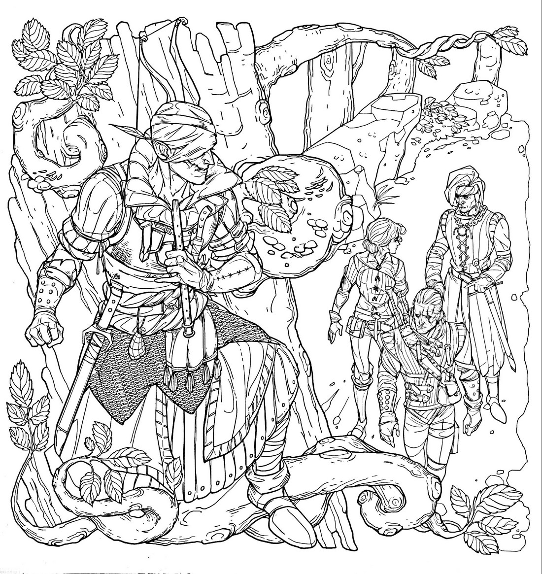 Coloring page Witcher Goblin on a tree