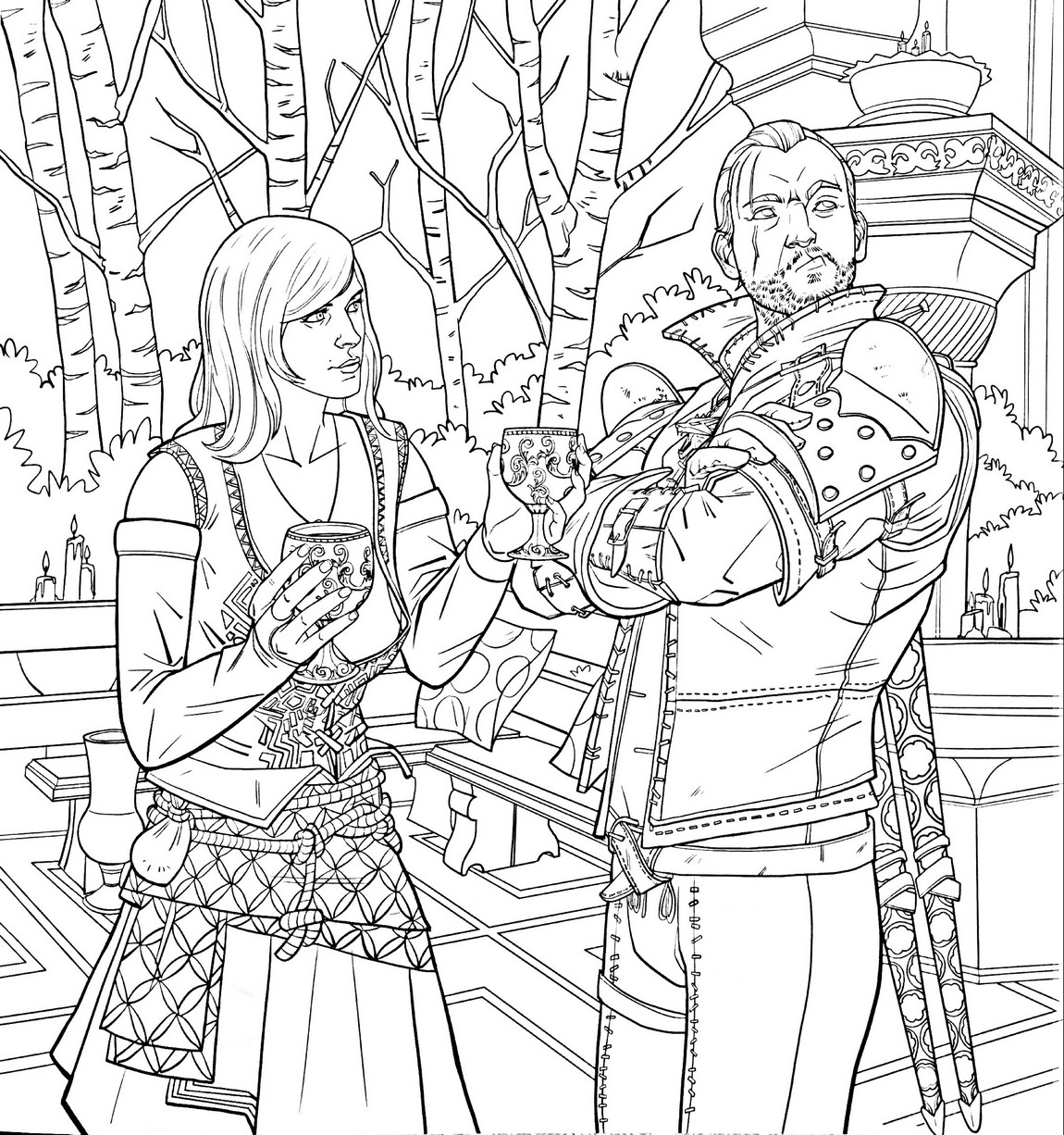 Coloriage Witcher Guy et fille