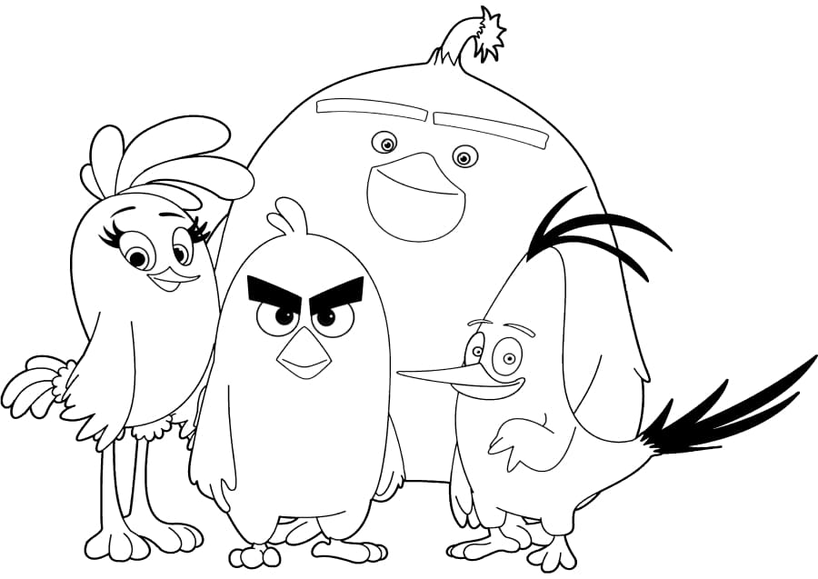 Quatro pássaros do desenho animado Angry Birds