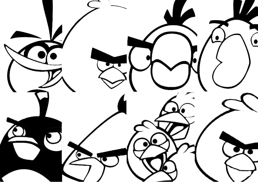 Vier Vögel aus der Zeichentrickserie Angry Birds