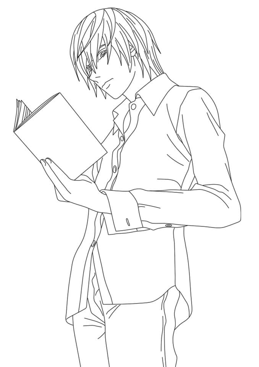 Ausmalbild Death Note Yagami und sein Notizbuch