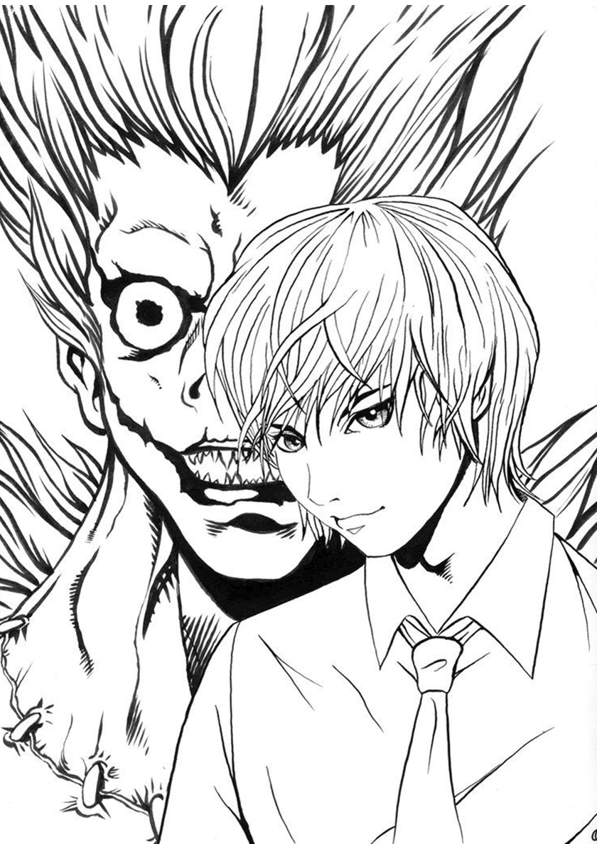 Ausmalbild Death Note Anime Yagami und Ryuk