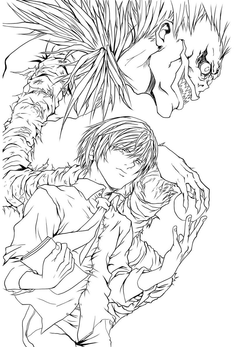 Ausmalbild Death Note Yagami Light und Ryuk