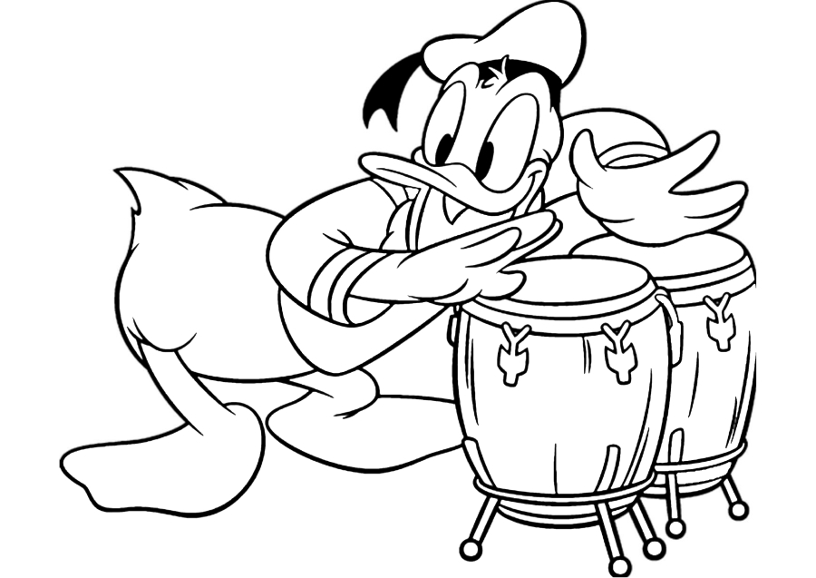 Donald spielt Schlagzeug - ausmalbild