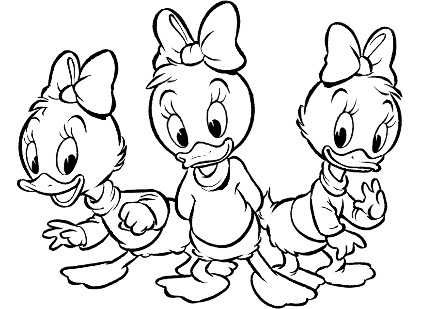 Three ducklings with bows - coloring book