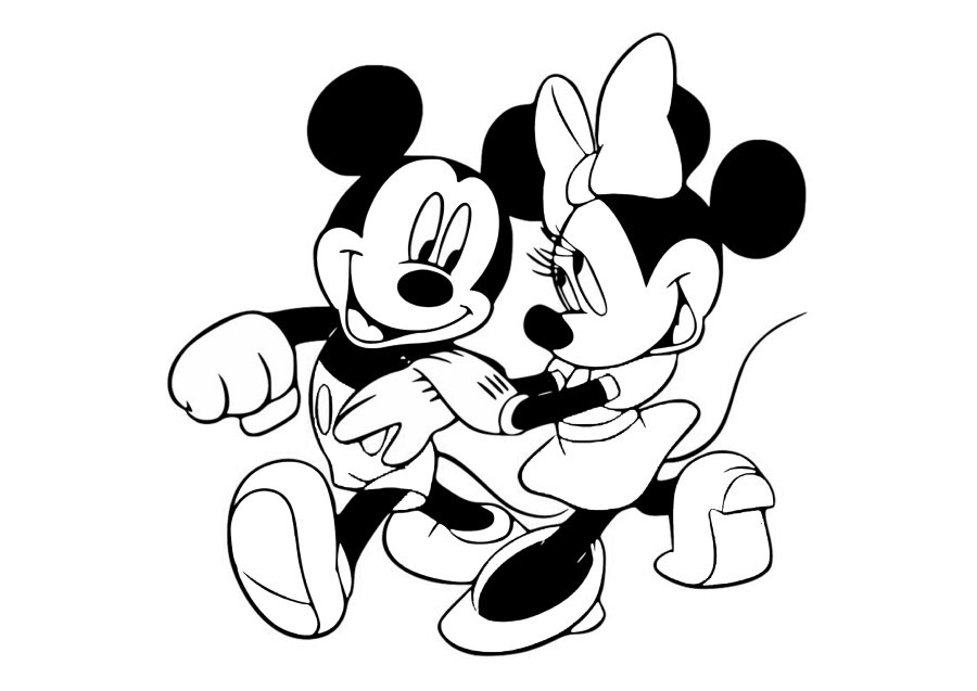 Mickey Mouse und Minnie Mouse halten sich an den Händen