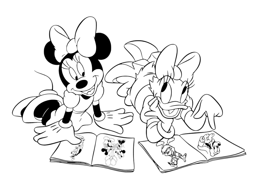 Minnie Mouse und Daisy Duck prüfen das Album