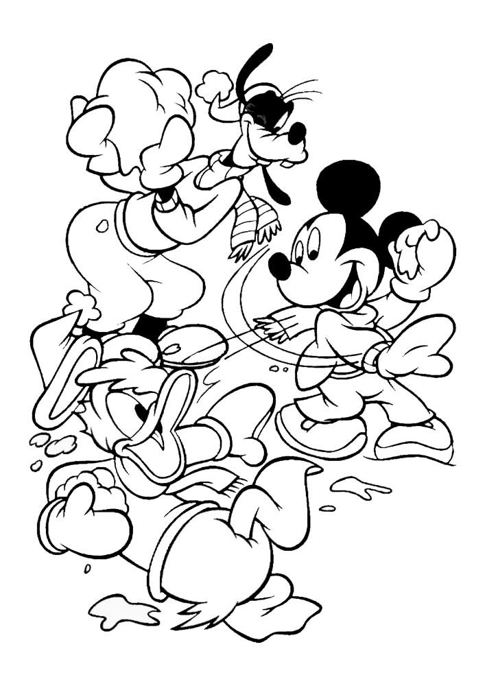 Pluto licks Mickey, who is holding a bone in his hand