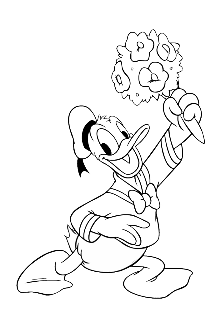 Pato Donald segurando sorvete na mão