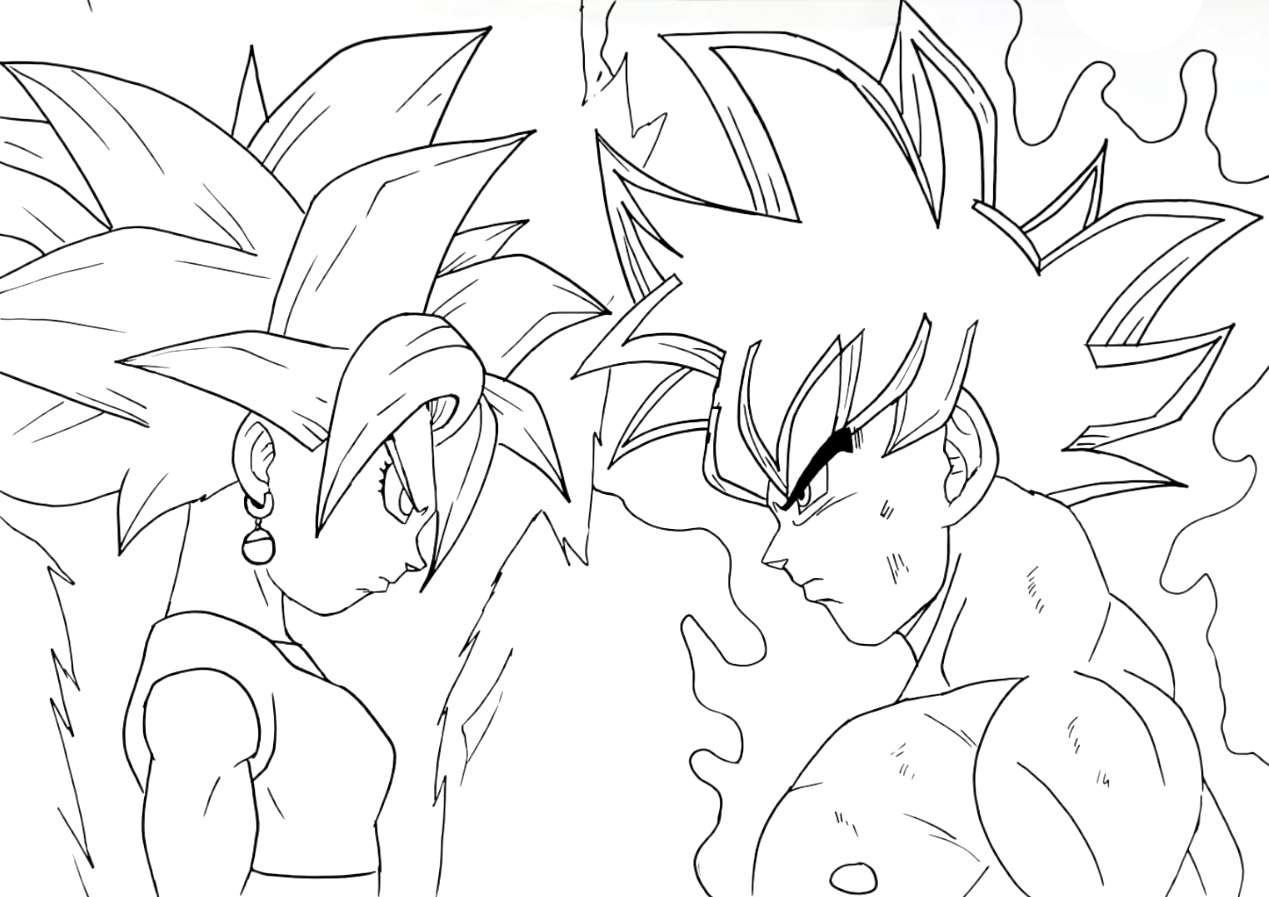 Para Colorear Dragon Ball Goku y Kefla