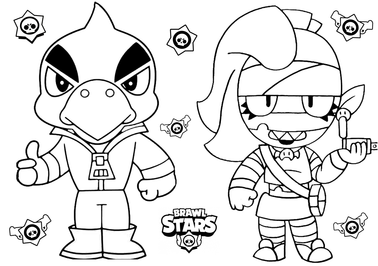 Coloring page Emz Brawl Stars and the Crow
