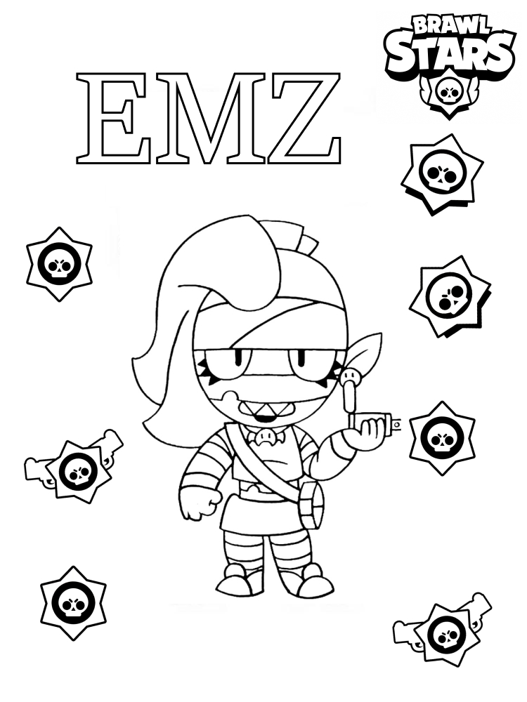 Coloring page Emz Brawl Stars Mummy and trophies