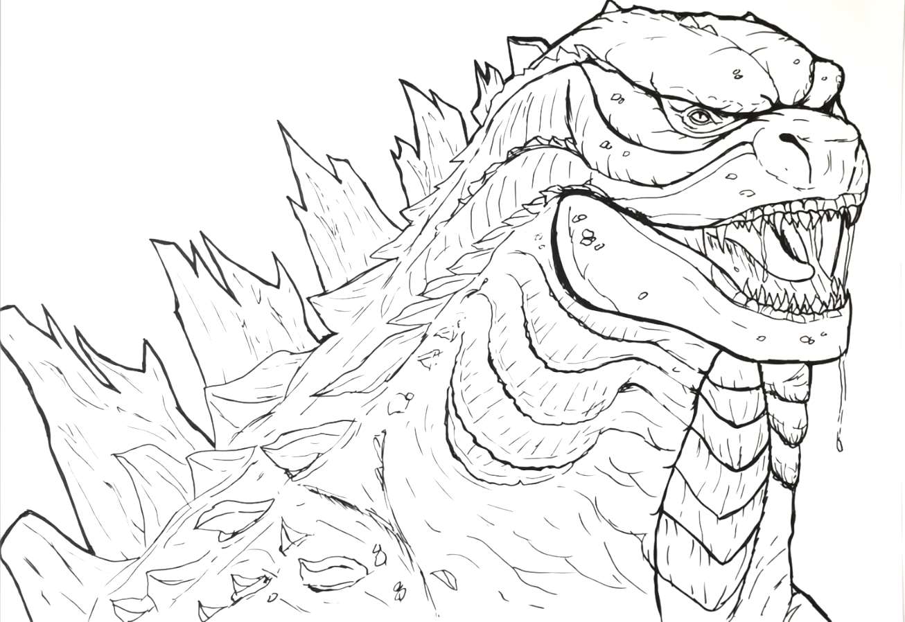Coloring page Godzilla Detailed drawing