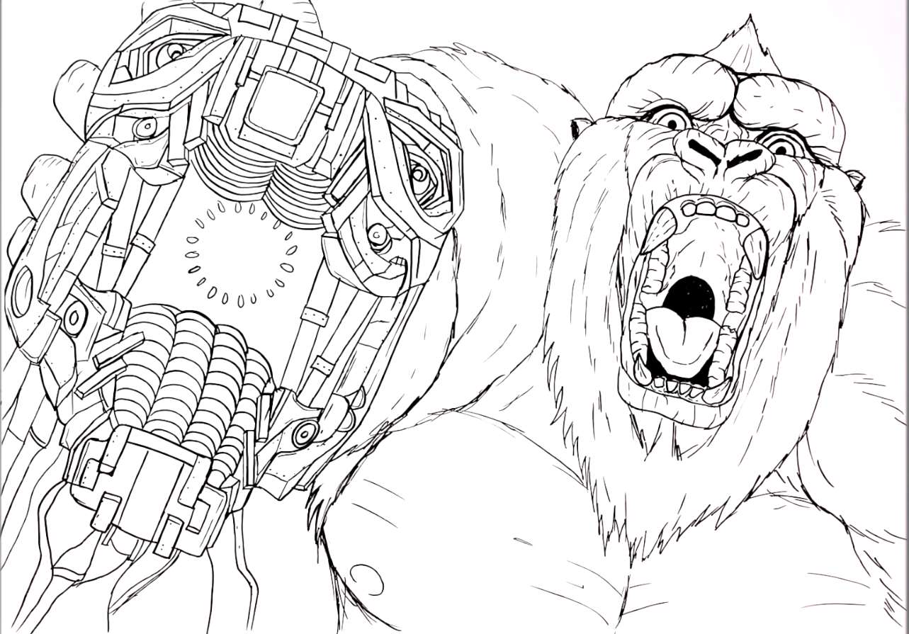 Coloring page Godzilla Kong vs Mechagodzilla
