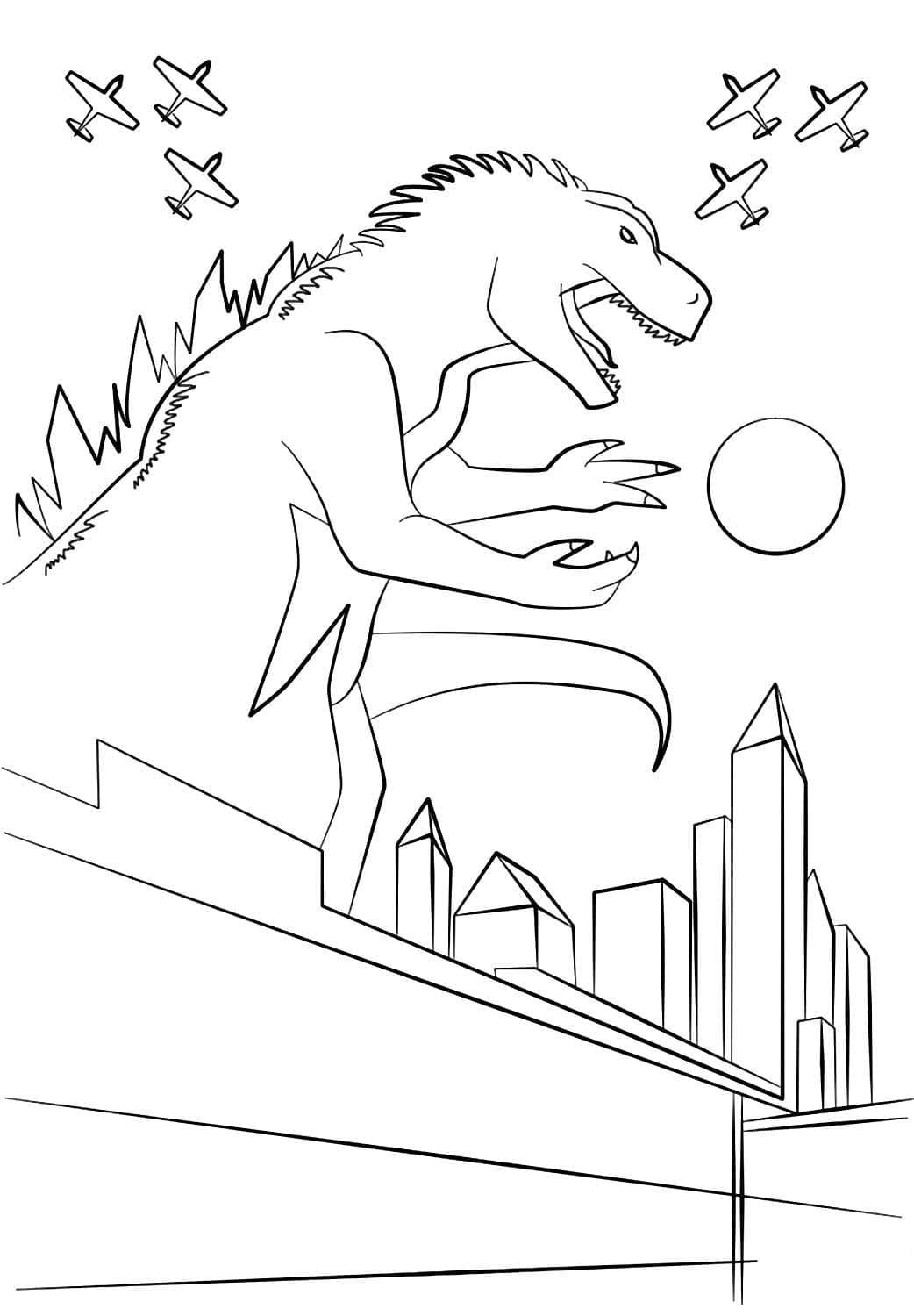 Coloring page Godzilla a giant in the city