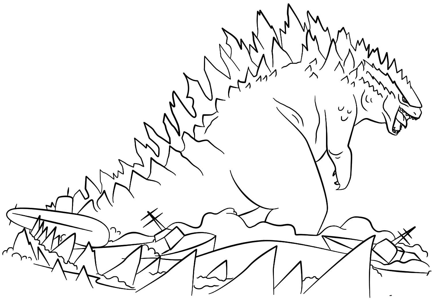 Ausmalbild Godzilla fortschwimmt