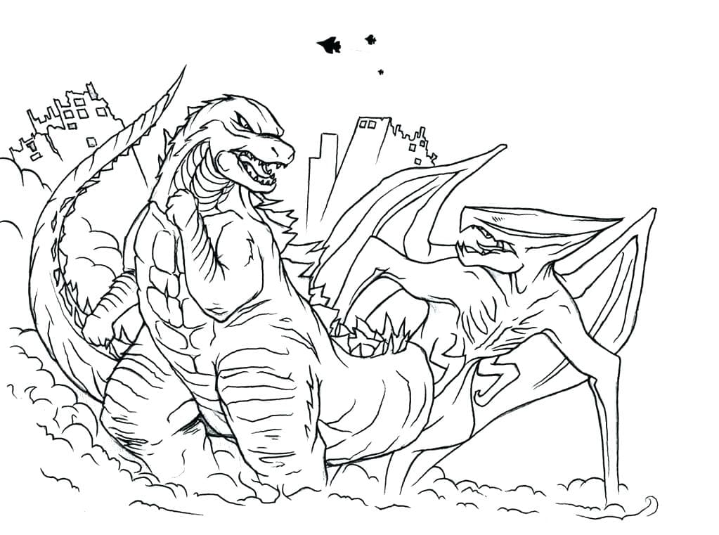 Coloring page Godzilla against the monster from 1 movie