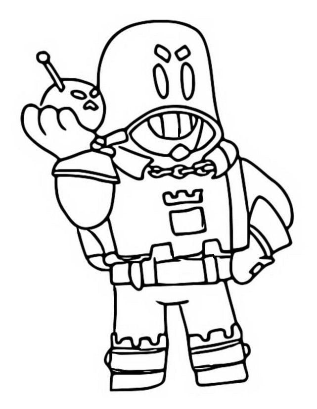 Coloring page Brawl Stars Grom Holding A Bomb