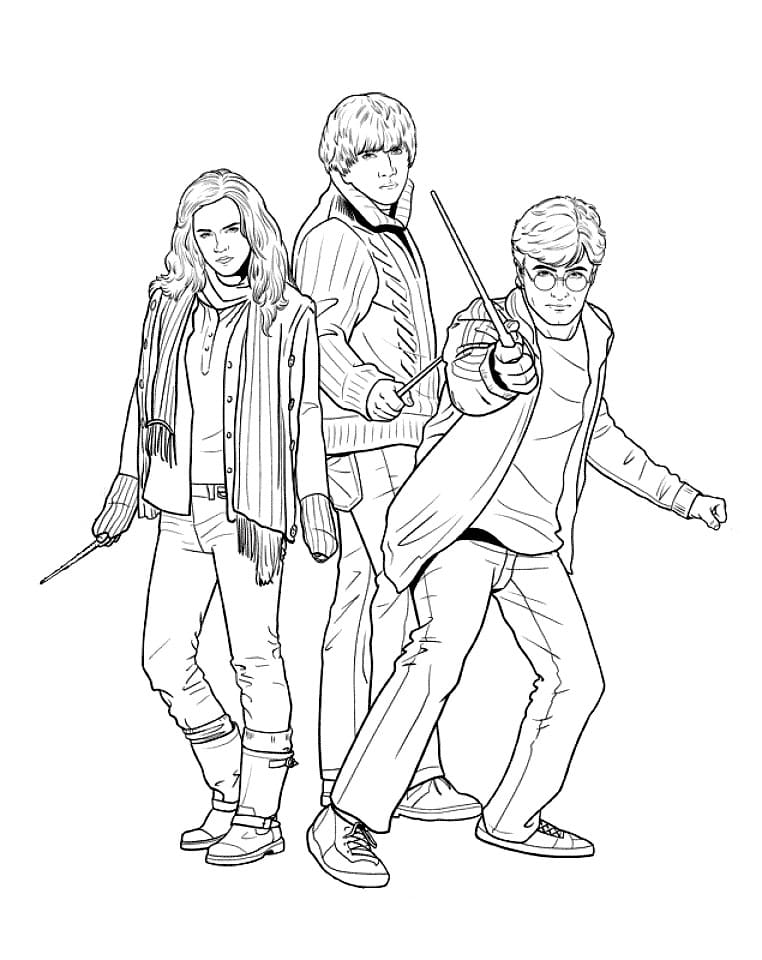 Coloring page Harry Potter , Hermione Granger and Ron Weasley