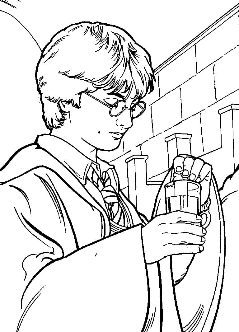 Ausmalbild Harry Potter kocht einen Trank