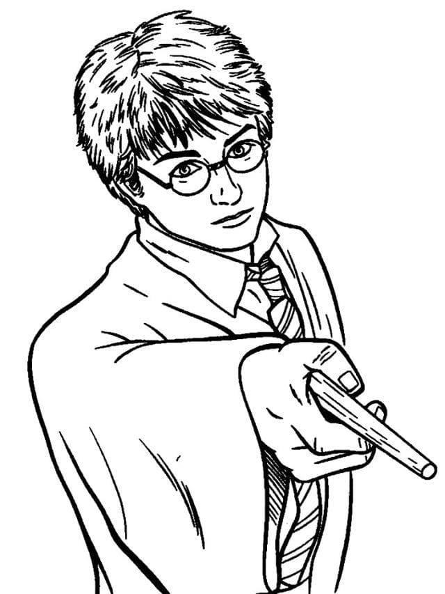 Раскраска Гарри Поттер и его волшебная палочка