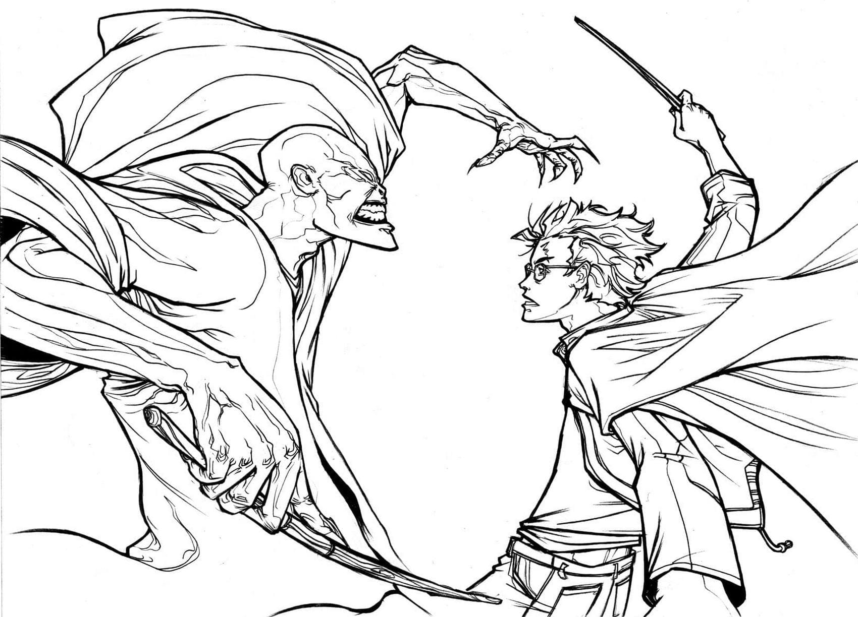Coloring page Harry Potter against Voldemort