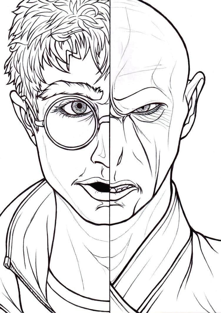 Coloring page Harry Potter and Voldemort