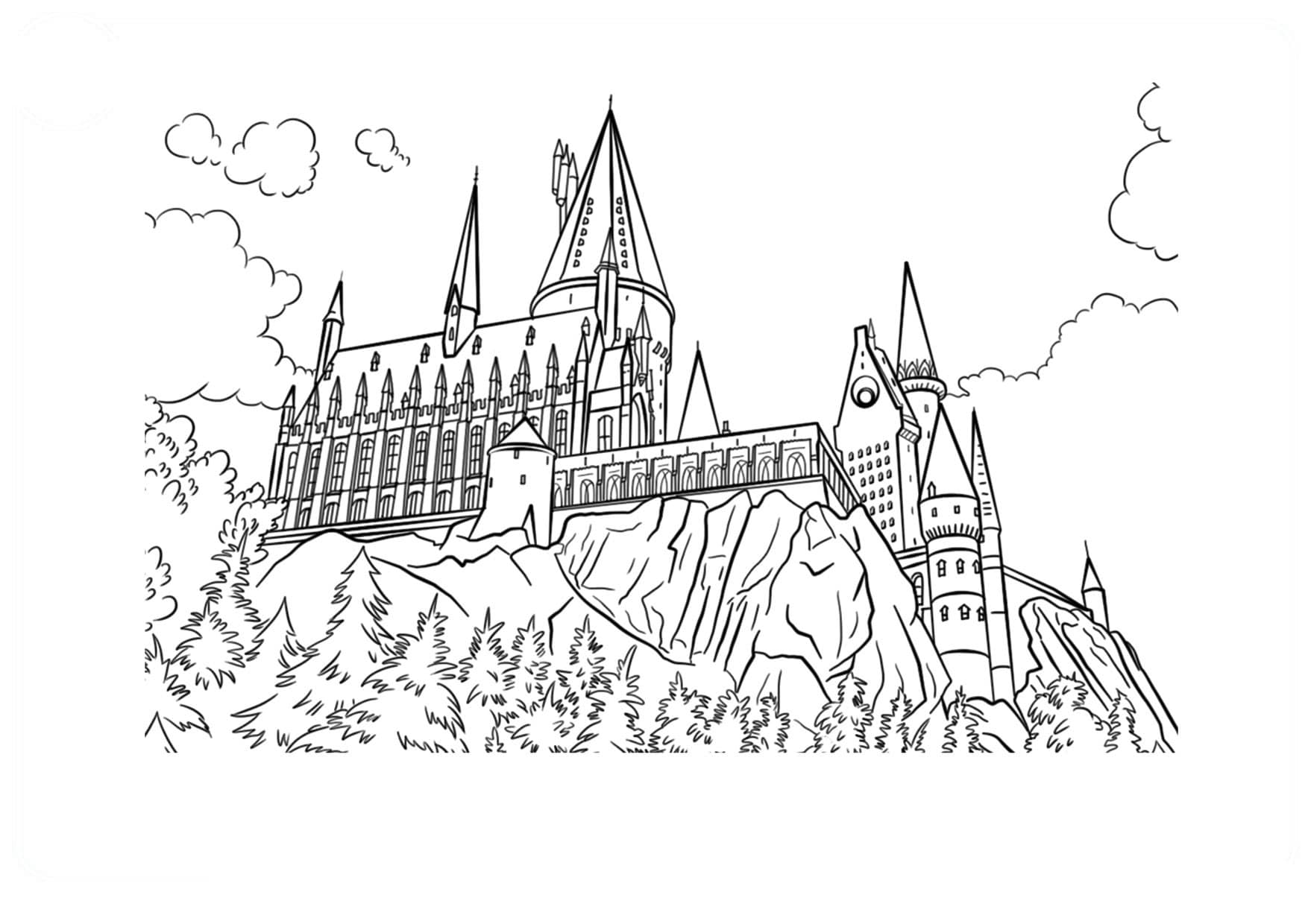 Ausmalbild Harry Potter Hogwarts - die Schule der Magie