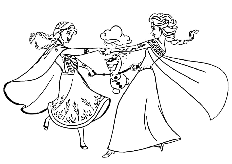 Anna, Elsa e Olaf em uma dança