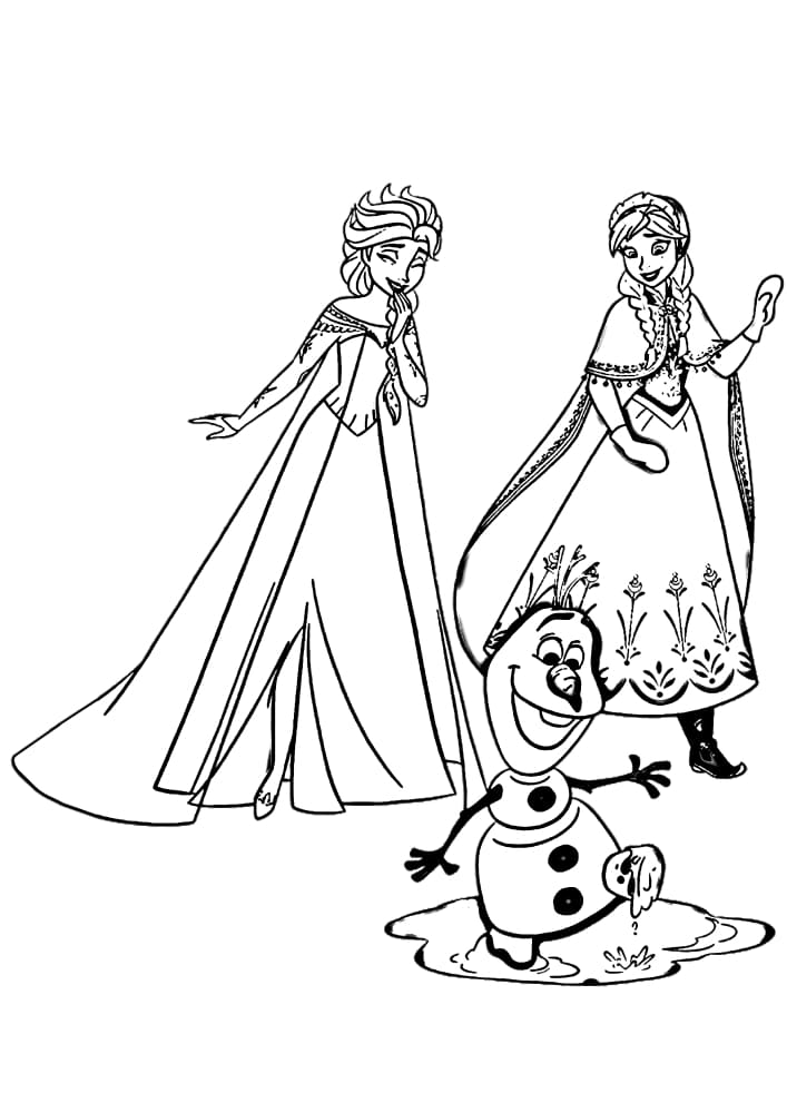 Анна, Эльза и Олаф с цветами в волшебной упряжке
