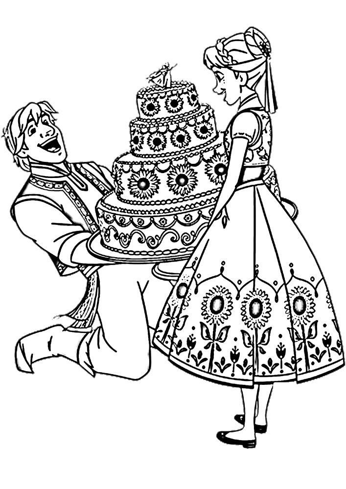 Kristoff dá um bolo enorme para Anna