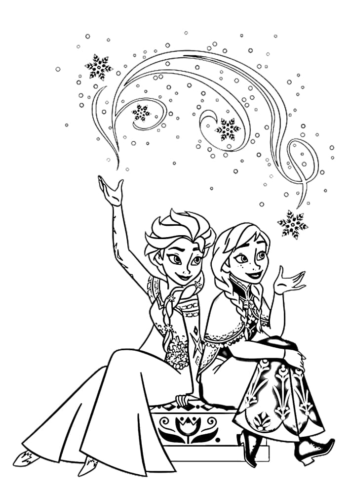 Anna schmunzelt über die schönen Schneeflocken ihrer Schwester Elsa