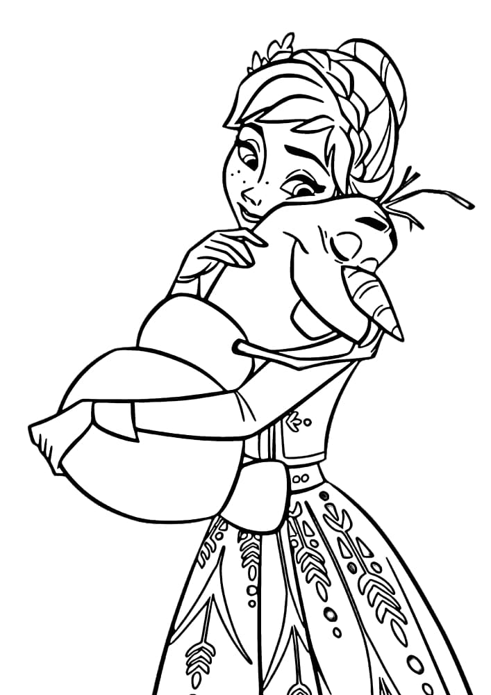 Anna hugs Olaf the snowman